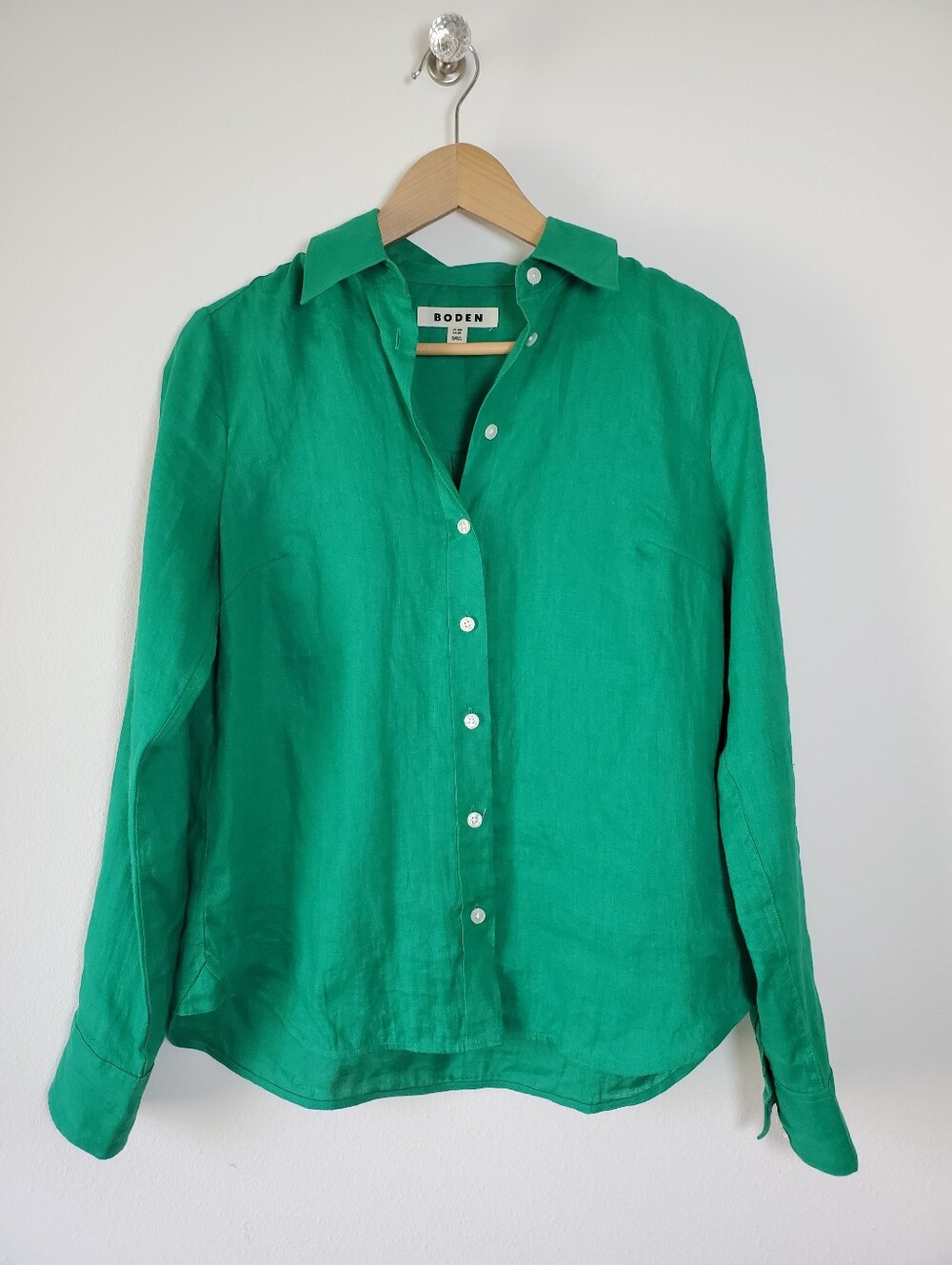 BODEN Green Sienna Linen Button Front Long Sleeve Shirt Size 6 Small